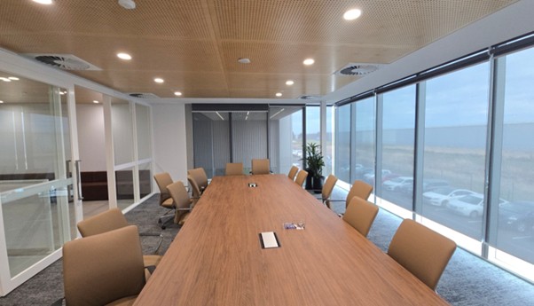 Commissioned boardroom — Logitech Teams Room installed, Dandenong VIC retail distribution facility
